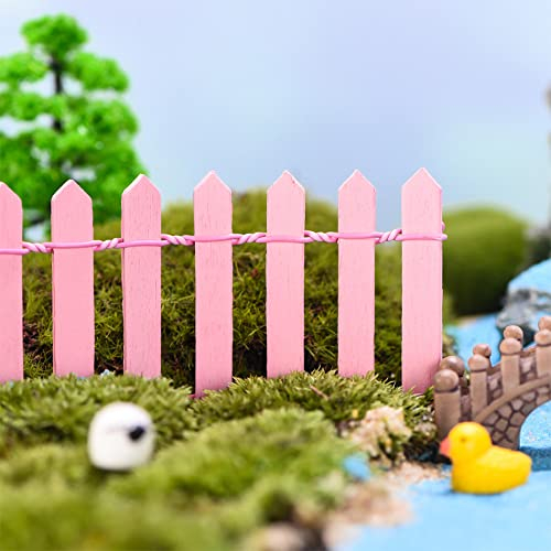 5×90cm Miniatur Zaun Holzzaun Deko Gartenzaun Mini Zaun Grenze Bonsai Fee Garten Dekoration Terrarium Puppen DIY-Dekor Lattenzaun Dekorative für Miniaturgarten Feengarten Steckzaun Ornament (2, Rosa)