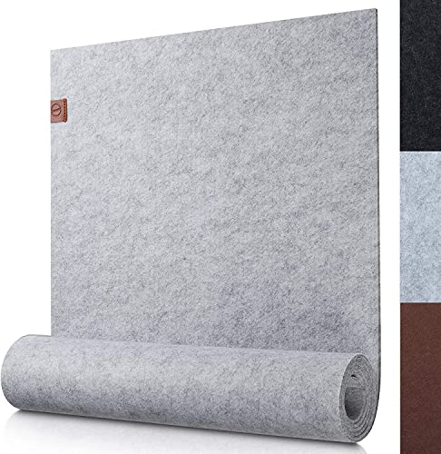 Sidorenko moderner Tischläufer aus Filz hellgrau - 100x30cm - Abwaschbare Tischdecke mit Leder Label - Skandinavischer Tischband Deko - Tisch Filzläufer für draußen - grau