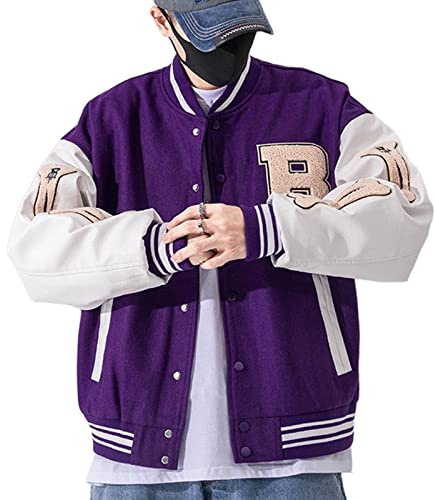 GIJOVANA Veste Baseball Homme Unisexe Blouson Léger Manteau Vintage Femme Jacket Casual Hiver Printemps Automne(Violet,XL)