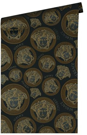 Livingwalls VERSACE WALLPAPER Schwarz Gold Luxus Tapete Vliestapete Logo Medusa leicht glänzend 386117 10,05x0,70m Made in Germany