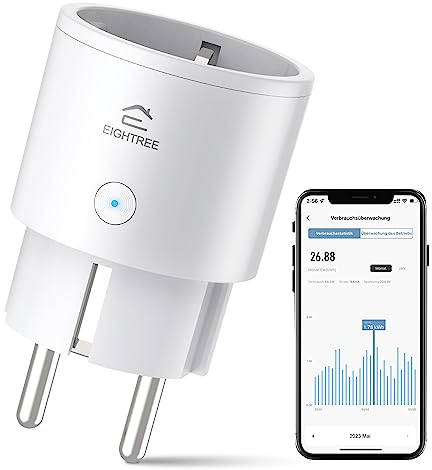 EIGHTREE Enchufe Inteligente Alexa Mini, 16A 3680W Enchufe Wi-Fi Medidor Consumo, Compatible con Alexa&Google Home, Tomada Inteligente Programable con Temporizador, Control Remoto por APP&Voz