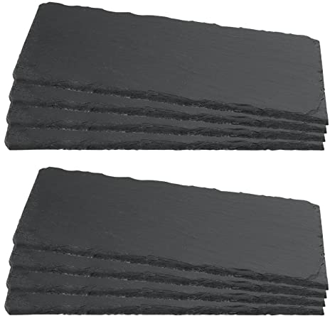 ZEONHEI Lot de 8 Assiettes Rectangulaires en Ardoise, 25 x 12 cm Plateau Fromage, Assiettes de Présentation et Service Pour Buffet, Service, Décoration, Noir