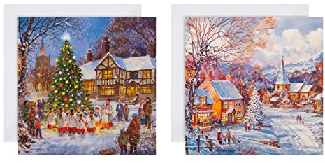 Hallmark Paquete múltiple de tarjetas de Navidad, tarjetas de caridad, paquete de 16 en 2 diseños festivos, escena invernal