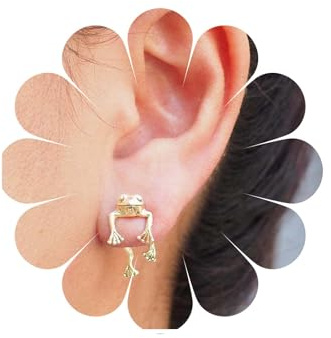 Allereya Boho Rana Pendientes Rana Oreja Chaqueta Stud Pendientes Oro Post Rana Frente Atrás Pendientes Vintage Rana Lindo Animal Pendientes Joyería para Mujeres y Niñas (Oro)