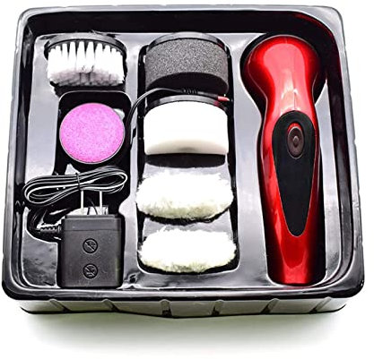 YANYUESHOP Electric Shoe Polisher Brush, Shine Kit, Electric Shoe Polisher Brush Shoe Shiner Dust Cleaner Portable Leather Care Kit for Shoes, Bags, Sofa (A) (Red)