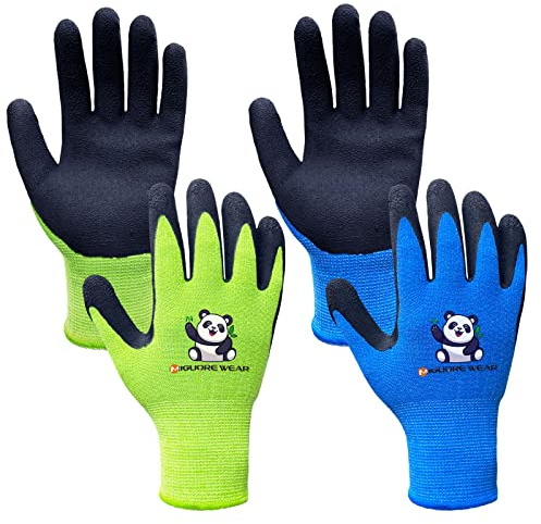 Migliore Wear 2 par arbetshandskar, trädgårdshandskar barn, latex skyddshandskar med handflata beläggning i 5–7 år (S)