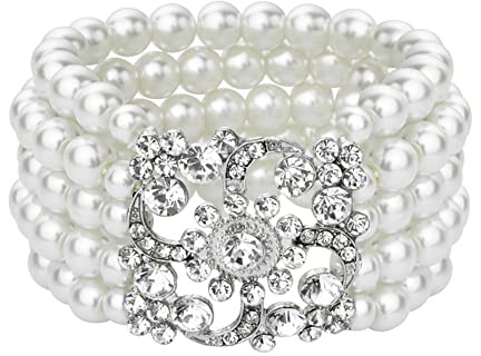 Hochzeit Rosa Perlenarmband Braut Hochzeit Prom Armbänder Single Party Kristall Elastische Armband Pflaume Blume Hand Zubehör (Armband aus quadratischen Perlen)