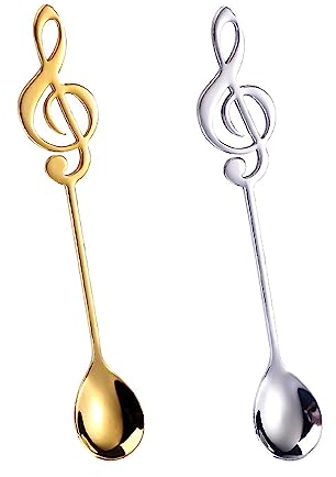 Jitnga 2 Stück Teelöffel Edelstahl Löffel, Edelstahl Musikalische Kaffee Löffel, Kaffeelöffel Set, Für Zuhause, Dessertlöffel, Eis Löffel, Joghurtlöffel (Gold Und Silber)
