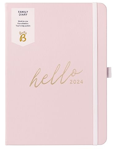 Busy B - Diario di Famiglia - Gennaio a Dicembre 2024 - Rosa - Pianificatore settimanale A5 in ecopelle con spazio per 5 programmi e note a strappo