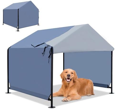 YOUGYM XLarge Outdoor Dog House 4'x4'x3.6' for Large Dogs, Animal Shelter with Upgraded Doors, Outside Sun Rain Canopy Pet House for Dogs, Cats, Small Animals and Livestock, Navy Blue