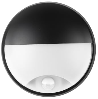 18W LED 4000K IP65 Flush Wall Lamp Semicircle Bulkhead Light Fitting with Motion Sensor PIR for Indoor, Outdoor, Bath, Office, Hallway, Corridor, Utility, Shed, Workshop, Black - Improved Version