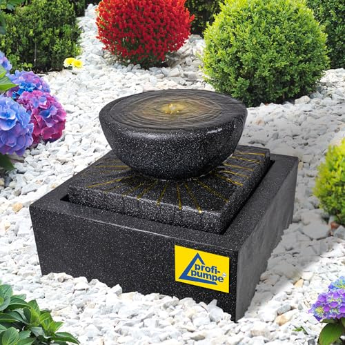Gartenbrunnen Brunnen Zierbrunnen Zimmerbrunnen Springbrunnen Brunnen Sonnen-Schale mit LED-Licht 230V Wasserfall Wasserspiel für Garten, Gartenteich, Terrasse, Balkon Sehr Dekorativ (Sonnen-Schale)