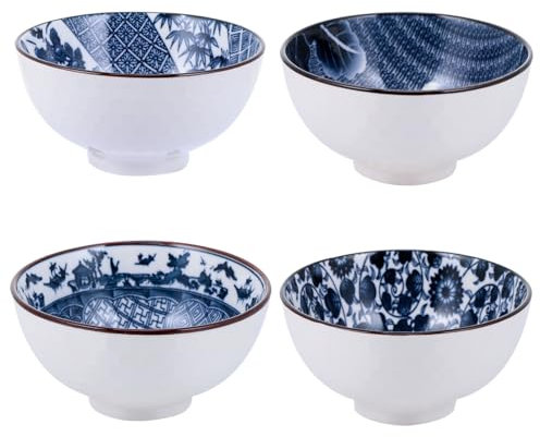 Garneck 4 Stück Reisschale küchendekoration küchendeco Vintage blaue Schalen Eis-Spielset für Kinder Besteck Obstschale Reisschüssel Lebensmittel einstellen Asien Geschenkschale Keramik