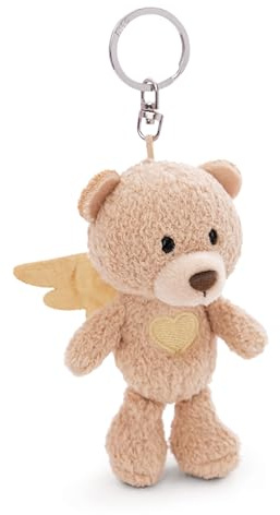 Llavero ángel de la Guarda Oso con corazón 10cm Beige - Colgante Animal de Peluche - para Colgar en la Llave, Bolso, Mochila, y Mucho más, para niños y Adultos, una excelente Idea de Regalo