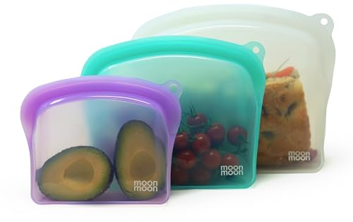 Moonmoon Reusable Silicone Bags | Silicone Freezer Bags | Set of 3 Curve Bags (multi)