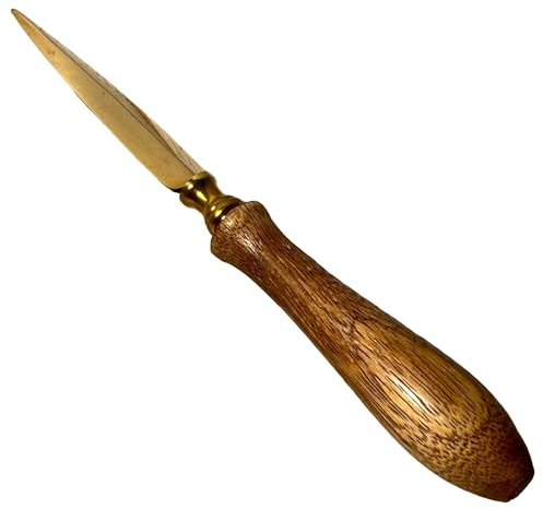 Thorness Wooden Handle Letter Opener, Brass-Plated Split File, Envelope Opener for School, Home, and Office Use