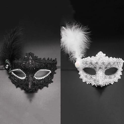 Siganorpy Halloween Lace Mask Masquerade Venetian Mask Lace Eye Mask Half Face Masquerade Mask for Carnival Ball Dress Party for Halloween, Masquerade, Costume Party (Black White Set)
