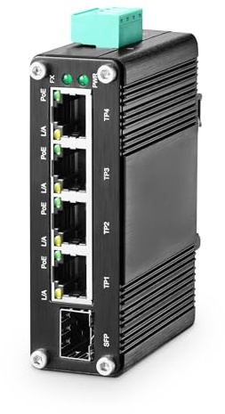MokerLink Switch Poe onduleur Industriel Gigabit 5 Ports, entrée DC12V-48V vers Sortie DC48V, ieee802.3af/at Poe, Mini, Commutateur réseau ip40 Non géré (-40 à 185 °f), capacité 10Gbps