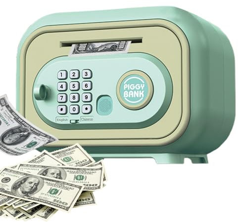 Caja de Ahorros, Hucha de Dinero para Niños - Banco de Ahorro de Dinero Verde | Contenedor de dinero bancario automático, caja fuerte con contraseña y simulación de huellas dactilares para presupuesta