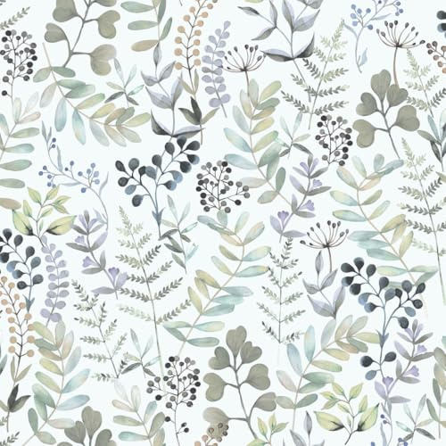 Botanique Wallpaper Green White Flowers Leaves Natural Botanical 10m Roll | With lovely floral detail, ideal for a modern feature wall in a bedroom, dining room or living room, 26.5cm offset match