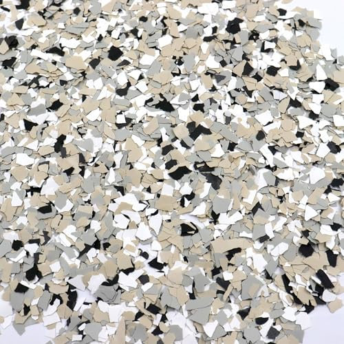 ONTWIE 900G Chips de color decorativos con escamas de epoxi 3-5 mm, mezcla para recubrimientos de suelos de hormigón para pintura de suelos de garaje, paredes interiores y exteriores, suelos (gris