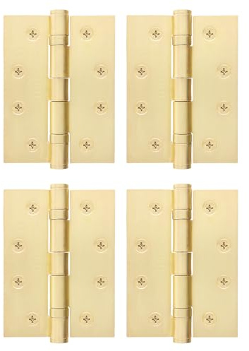 EAI Satin Brass Door Hinges, 102mm / 4 Inch, 2 Pairs Fire Rated | Internal Fire Door Hinges, Perfect for Wooden Doors, Smooth Operation, Ball Bearing Hinges, Fixings Included