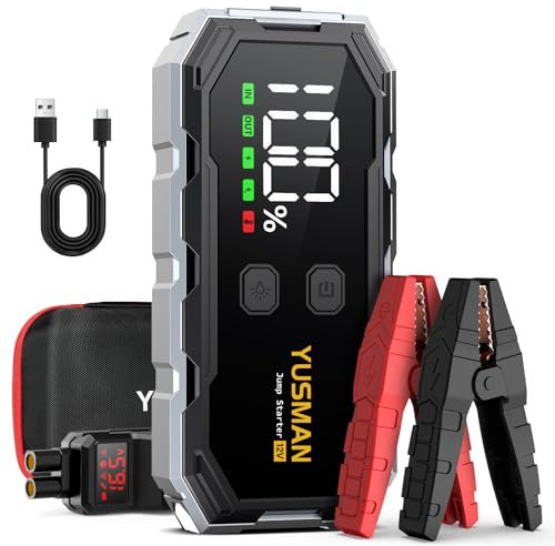 YUSMAN Starthilfe Powerbank für PKW | 6000A Autobatterie Booster für alle Fahrzeuge & 10.0L Diesel mit LED-Taschenlampe, Großdisplay & Springkabel – Ideal für SUV, Motorräder, Rasenmäher