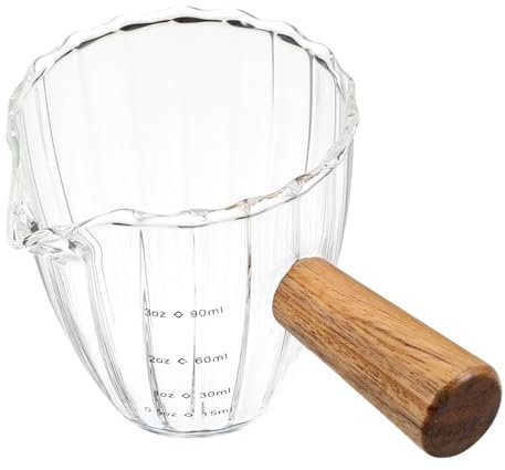 JECOMPRIS Tazzina Da Caffè Espresso in Vetro Manico in Legno Brocca Graduata Per Latte Da Accessori Per Caffè Espresso Per Uso Domestico