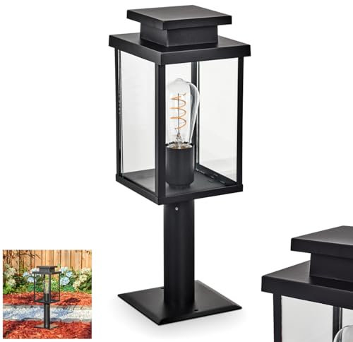 HOFSTEIN Sockelleuchte Tieva, Außenwegeleuchte aus Metall/Glas in Schwarz/Klar, moderne Wegelampe im Vintage/Retro-Design für Garten, Außenbereich, Hof, Wegebeleuchtung Höhe 47 cm, E27, IP44