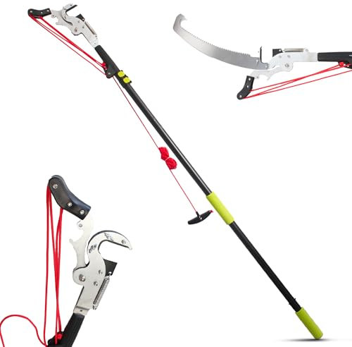 FISHTEC Echenilloir Télescopique de 2,08 à 4,25m à Système de Poulie - Sécateur et Scie - Aluminium et Acier