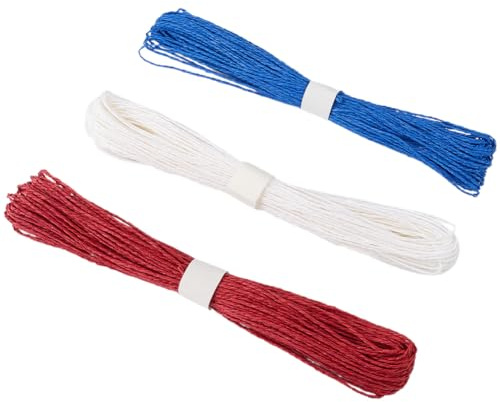CRASPIRE 3 Fascio 98.4 Metri di Carta da Regalo Nastro di Carta Ritorta Corda di Carta Fatta A Mano Bianco Rosso e Blu Rafia Corda Artigianale Spago da Avvolgimento per Fai da Te Artigianato