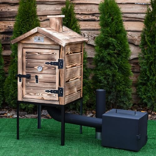 QLS Set di affumicatura per legno, 60 cm, in abete rosso, portatile, da giardino, per esterni (fiammato)