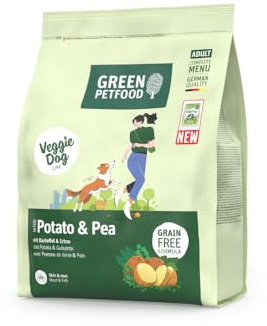 Green Petfood VeggieDog con patata e pisello (3 x 3 kg), per adulti, cibo secco di alta qualità per cani sensibili adulti, vegetariani e senza frumento, con deliziosa pasta di patata dolce, confezione
