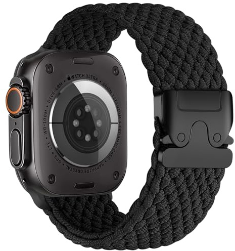 PIOWNN Braided Strap for Apple Watch Ultra 2 Strap 49mm 46mm 45mm 44mm 42mm | Stretchy Fabric Nylon Sports Band, Parachute Buckle, Washable, for iWatch Ultra 3 2 1, Series 11 10 9 8 7 6 5 4, SE 3, Black