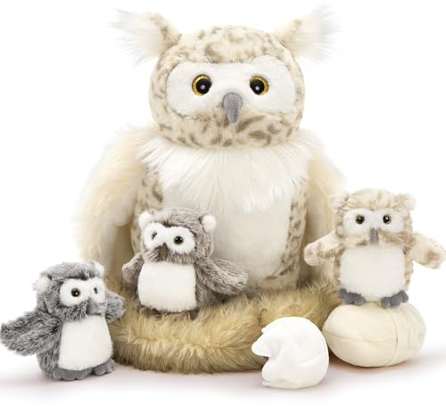 MorisMos groß Eule Kuscheltier XXL Set, 40cm hoch riesen Eule Kuscheltier mit 3 Babys im Bauch, Owl Eulen Plüschtier Stofftier Geburtstag Geschenk für Kinder Baby