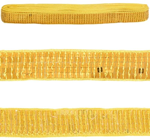 GORGECRAFT 18 m Goldene Paillettenborte 5 Reihen 2.5cm Breit Flache Paillettenstreifen Paillettenrolle Glitzerndes Metallisches Stoffband Zum Verzieren von Hochzeitskleidern Stirnbändern Kleidung Nähe