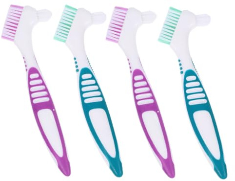 UKCOCO Kit de Limpieza para Dentaduras Postizas 4 Piezas Mango Grande Antideslizante y Cerdas Multilayer para Cuidado Fácil y Eficaz de Prótesis Dentales