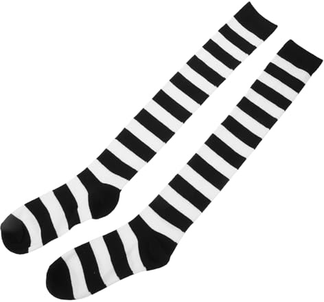 Hohopeti Calcetines Largos de Rayas para Mujer y Niña Medias Elásticas Antideslizantes para Cosplay Disfraces y Diario y Negro