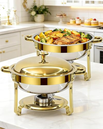 Food Warmer Buffet Server, 6L Round Chafing Dish Buffet Set, 2-Pack