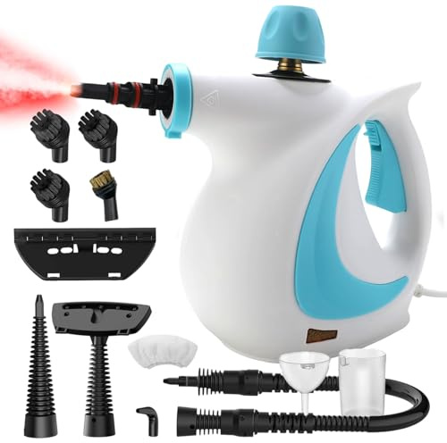 Dampfreiniger Mobil, Dampfreinigers Handgerät, 3,2 Bar Dampfdruck, 1050 W Steam Cleaner Für Alle Böden, Chemiefrei, Mit 12 Aufsätzen (Blau,12 Aufsätzen)
