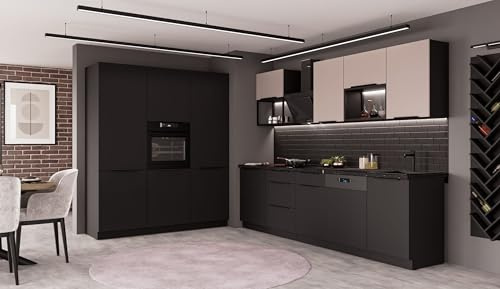Kuechen-preisbombe Küche Siena + Arona LOFT 280 + 180 cm Küchenzeile Küchenblock Einbauküche Kaschmir beige + Schwarz matt