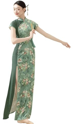 ROYAL SMEELA Vestido Cheongsam Cuello Mandarín para Mujer en Terciopelo,Qipao de Mangas Cortas