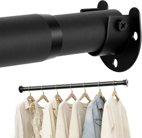 NUTKIT Kleiderstange Ausziehbar, 32mm Garderobenstange,43–107cm Verstellbar | Teleskopstange Kleiderstangen, Teleskop Kleiderstange Wandmontage für Garderoben Schrank und Kleiderschrank (Schwarz)