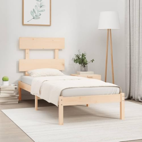 Ordellia Massiv träsäng 90 x 190 cm furu, robust plattformssäng för sovrum, enkelsäng med sänggavel, naturlig träsängram, slitstark möbel