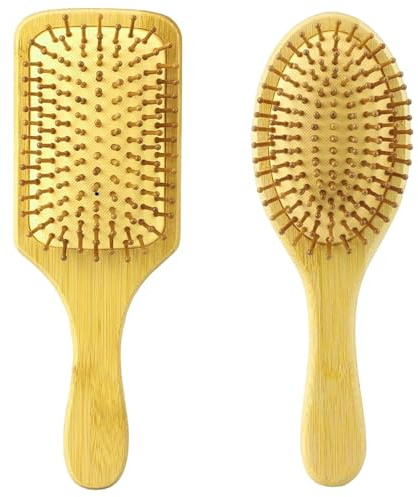 Touosy 2 stycken bambu hårborstar naturligt hår borste lockborste med rund och kvadrat lämplig för män kvinnor och barn för friskt hår reda ut förbättra hårstrukturen