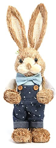 AVZYARDY Coniglio di Pasqua in paglia simulata, decorazioni pasquali in sisal con figura di coniglio e carota, statua rustica da tavolo per ufficio, fattoria, casa e decorazioni primaverili