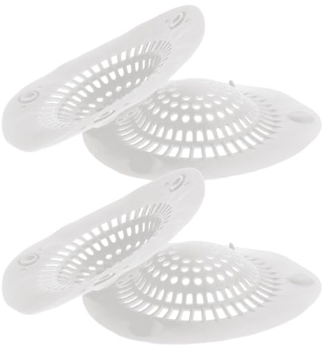 HOMSFOU Lot de 4 Filtres de Siphon en Silicone Blanc Ventouses, Passoire D'évier Anti-cheveux Cuisine et Salle de Bain, Crépine de Vidange Fine pour Lavabo, et Plancher, Récupération
