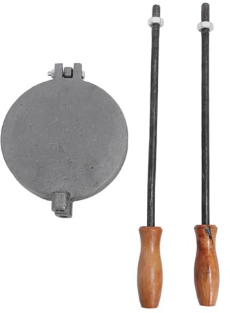 Sartén para panqueques de hierro fundido de doble cara, plancha para panqueques reversible con mangos de madera, sartén estampada para pan plano chino y panqueques horneados en