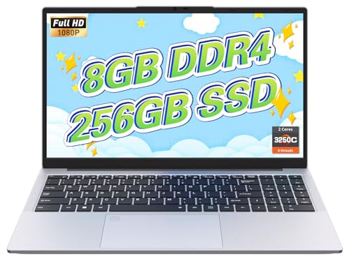 Auusda Computer portatile da 15,6 pollici, 8 GB DDR4 RAM 256 GB SSD, processore 3250C, sensore di impronte digitali, tastiera illuminata, tastierino numerico, copertura fotocamera privacy, notebook