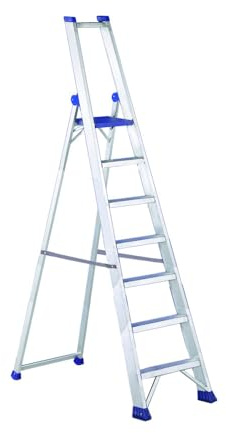 Svelt Professionelle Trittleiter, 7 Stufen, mit Plattform und Geländer, verstärktes Aluminium mit Kastenprofil, Arbeitshöhe 346/366 cm, Tragkraft 150 kg, EN131 und D.LGS 81/08